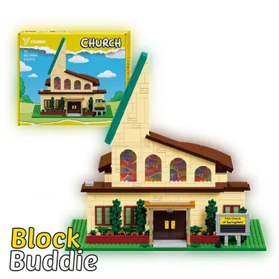 Produktbild von Simpsons Kirche Klemmbaustein Set 2465 Teile MOC Springfield Architektur mit LED
