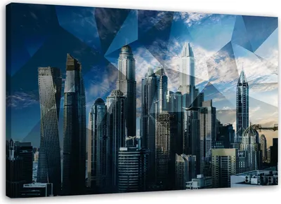 Produktbild von Leinwandbild geometrische stadt - blau 120x80 cm Feeby blau wandbild bereit zum aufhängen