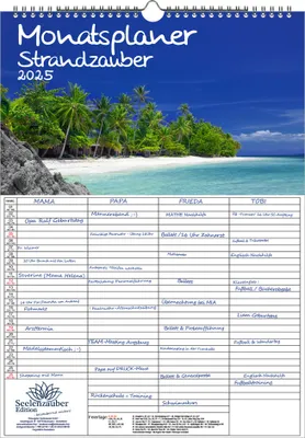 Produktbild von Strandzauber Planer Wandplaner Familienplaner 4 Spaltenplaner DIN A3 Kalender für 2025 Urlaub Strand und Strände - Seelenzauber