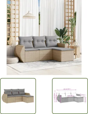 Produktbild von The Living Store 4-tlg. Garten-Sofagarnitur mit Kissen Beige Poly Rattan