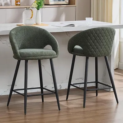 Produktbild von 2er Set Barhocker, Barstühle mit Lehne, Chenille, Grün