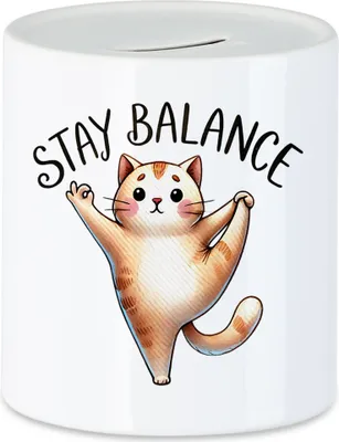 Produktbild von Stay Balance Spardose Geschenkidee für Katzenliebhaber und Yogafans
