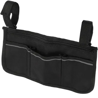 Produktbild von Seitentasche für Rollstuhl, Armlehnen-Tasche mit 3 Fächern, universell für Rollator oder Armlehne, schwarz