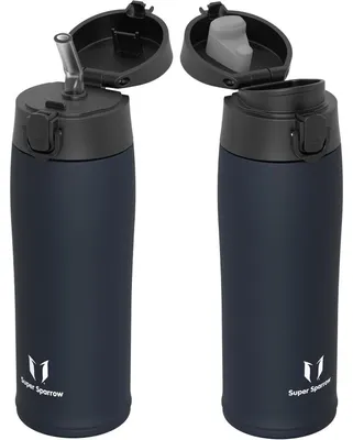 Obrázok produktu pre Nerezová fľaša na pitie, 500 ml, tmavomodrá, bez BPA, s dvoma viečkami, odolná proti úniku