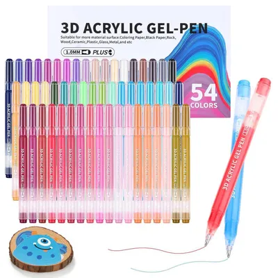 Produktbild von 3D Acryl Gel Stifte, 54 Farben, 1,0 mm Spitze, wasserfest, für Stein, Holz, Glas, schwarzes Papier