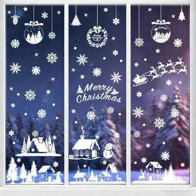 Produktbild von Fensterbilder für Weihnachten, Winterliche Fensterdekoration mit Schneeflocken, Wiederverwendbare PVC-Fensteraufkleber für Türen und Fenster