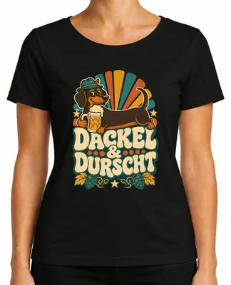 Obrázek produktu pro Dackel & Durscht, tričko s motivem Oktoberfestu, bavorské motivy, tradiční oblečení, dámské, barva: černá, velikost: S