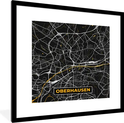 Produktbild von MuchoWow® Gerahmtes Poster Oberhausen - Stadtplan - Karte - Gold - Deutschland 40x40 cm - Poster mit Schwarzem Bilderrahmen Wandposter Rahmen Foto Bilder - Poster - Plakat im Rahmen