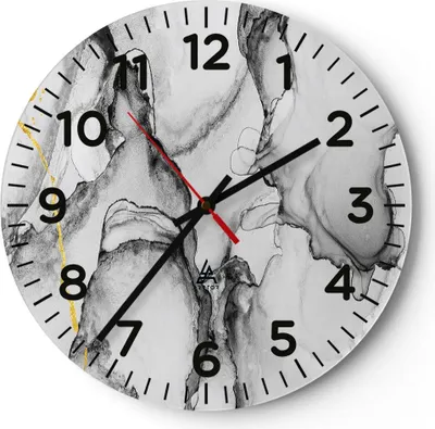 Produktbild von Wanduhr - Rund - Glasuhr - Stein Abstraktion Kontrast - 40x40cm - Schleichendes Uhrwerk - Lautlos - zum Aufhängen bereit - Dekoration Modern - Wanddekoration aus Glas - C4AR40x40-4761