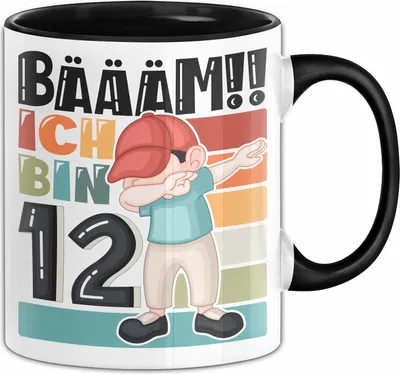 Produktbild von 12. Geburtstag Geschenk Tasse Becher Jungen Geburtstagsgeschenk Sohn Bäääm Ich Bin 12 (Schwarz)