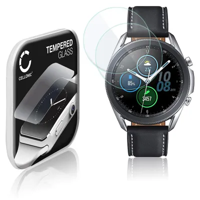 Produktbild von 2x CELLONIC 9H Display Schutzglas für Samsung Galaxy Watch 3 - 45mm (SM-R840) Smartwatch, 3D Full Cover Full Glue Screen Protector Glass, Fitness Tracker Displayschutz Glas schwarz Schutzfolie