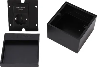 Obrázek produktu pro Podomítková podlahová zásuvka, vodotěsná, z nerezové oceli, plochá, s 2pólovou USB zásuvkou, černá