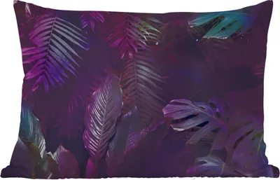 Produktbild von MuchoWow® Outdoor Kissen - Dschungel - Blätter - Lila - Grün - Jungen - Mädchen - Kinder - 60x40 cm - Wetterfest - Lounge Kissen - Zierkissen - Kissen für Innenräume