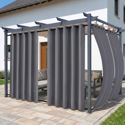 Produktbild von Outdoor Vorhang Extra Breit Blickdicht Wetterfest mit Ösen und Schlaufen Wasserdicht Gardine für Terrasse Pavillon Balkon, Dunkelgrau, B180xH213cm