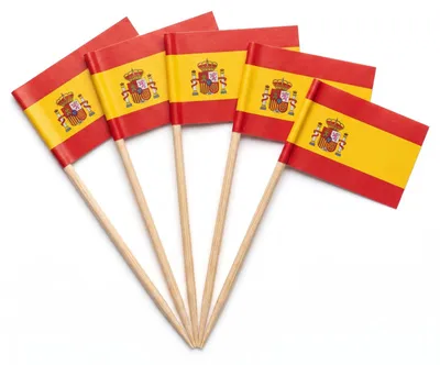 100 Holz-Zahnstocher mit Spanien-Flagge, Dekofähnchen für Fingerfood & Torten