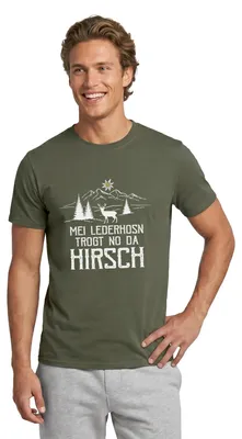 Produktbild von Spreadshirt Meine Lederhose Trägt Noch der Hirsch | Bayrisch Männer T-Shirt, XL, Militärgrün
