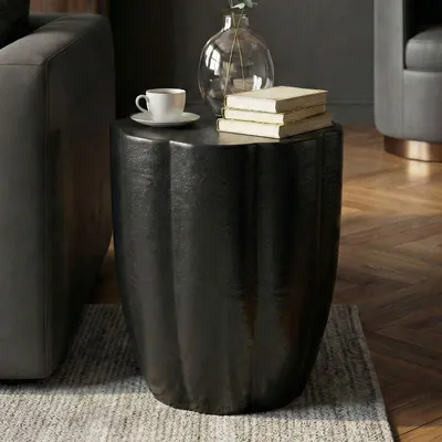 Obrázek produktu pro WOHNLING Odkládací stolek hliník černý 41 cm Kulatý odkládací stolek kovový dekorativní stolek hliník moderní stolek do obývacího pokoje malý konferenční stolek stolek k pohovce ruční výroba