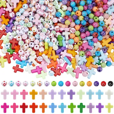 Oster-Acrylperlen 800 Stück, 4 Stile, Gelb/Rosa/Blau/Grün