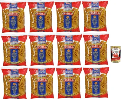 Produktbild von Divella Pasta 100% Italienisch Mezzani Tagliati 35, Nudeln aus Hartweizengrieß, Kochen 8 Minuten 12x 500g + Italian Gourmet polpa 400g