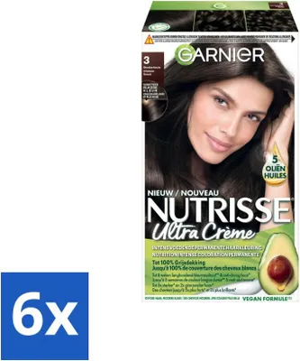Imagen del producto de Garnier – Nutrisse Ultra Cream 3 – Tinte para el cabello – Castaña oscura – Cuidado intensivo – Coloración permanente – Pack ahorro – 6 unidades