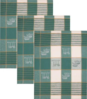 Produktbild von Betz 3 Stück Halbleinen Geschirrtücher 50x70 cm HUNGARY Motiv: KÜCHE Farbe: braun grün