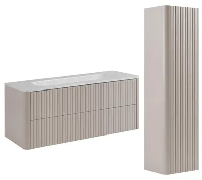 Image de Ensemble de meubles de salle de bain comprenant un meuble vasque de 120 cm, un meuble haut et un lavabo, modèle "Cachemire", dimensions : 120,30 x 48,4 x 43,7 cm