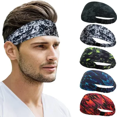 Produktbild von Pack of 5 Sport Stirnbänder Damen Herren,Double Sided Feuchtigkeitsabführend Workout Stirnband, Schweißband rutschfest, Highly Stretchy Haarband für Yoga,Laufen,Radfahren,Basketball