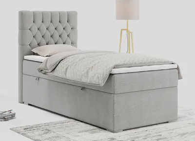 Produktbild von Einzelbett - Boxspringbett 90x200 mit Bettkasten und Matratzentopper - PERA 90 - links - Hellgrau - H3