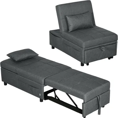 Produktbild von Schlafsessel klappbar 4-in-1 mit verstellbarer Rš¹ckenlehne und Rollen, Grau