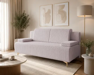 Produktbild von Schlafsofa POSA Schlafcouchmit Bettkasten und Kissen, Sofa aus Cord mit Schlaffunktion (Altrosa - Poso 145)