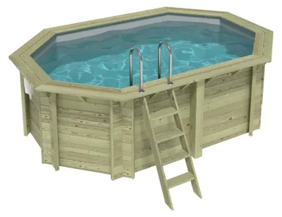 Immagine prodotto di Piscina in legno NEMO 4.3 x 3 - H.1.31 m, grigio, con supporti fissati al calcestruzzo