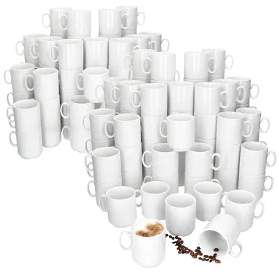 Produktbild von 96er Set Event Kaffeebecher 250ml weiß Porzellan-Tassen stapelbar