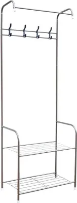 Obrázok produktu pre Stojanová šatníková skriňa - Vešiak - Kov - 4 háčiky - Moderný dizajn - Výška 165 cm - 67x30 cm - Hnedá