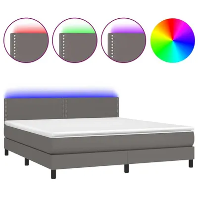 Produktbild von vidaXL Boxspringbett mit Matratze & LED Grau 180x200 cm Kunstleder