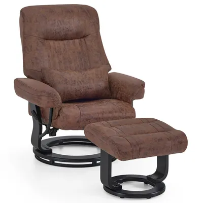 Produktbild von M MCombo Relaxsessel mit Liegefunktion, Lesesessel, 360° Drehbarer Fernsehsessel mit Hocker, mit Kissen & Seitentasche, 9035 (Braun)