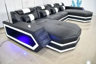 Image de Canapé en cuir moderne, ensemble de salon en cuir, canapé d'angle design, canapé convertible