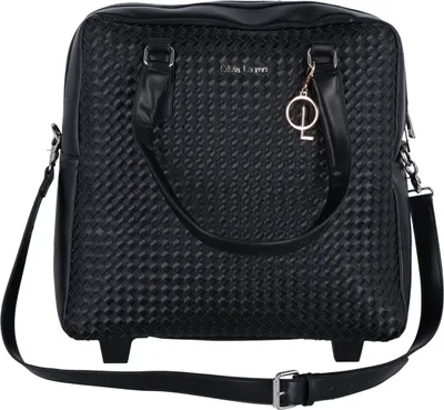 Produktbild von Geflochten Aktentrolley, Damen Tasche zum hinterher Ziehen Schwarz bei Bowatex