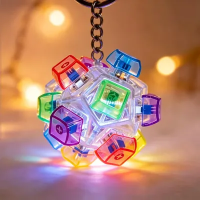 Produktbild von LED-Schlüsselanhänger - Fidget-Spielzeug - Bunter Ball - Klickbare Tasten - Stressabbau - Tragbar - Kunststoff
