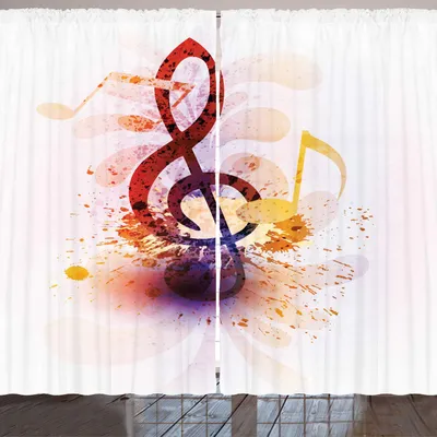 Produktbild von ARANDE Musiknote Gardine, Creative-Grafik einer Musik-Anmerkungen mit Farbspritzern Spots, 280 x 175 cm, Mehrfarbig