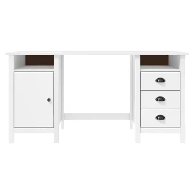 A white wooden desk against a white background.