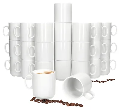 Produktbild von 24er Set Event Kaffeebecher 250ml weiß Porzellan-Tassen stapelbar