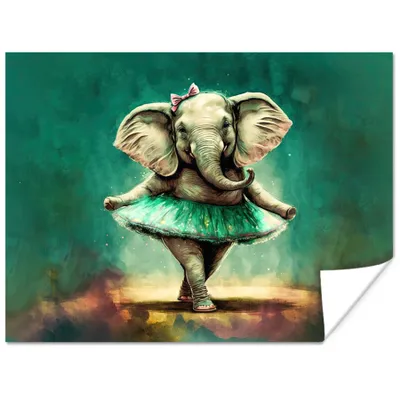 Produktbild von MuchoWow® Poster Elefant - Ballerina - Farbe - Schleife - Porträt 160x120 cm - Foto Plakat
