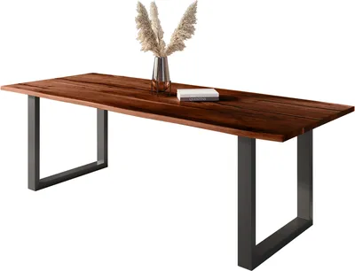 Produktbild von Baumkantentisch Akazie mit schwarzen Resin-Adern nussbaumfarben 300 x 100 cm U-Gestell schwarz POLLY