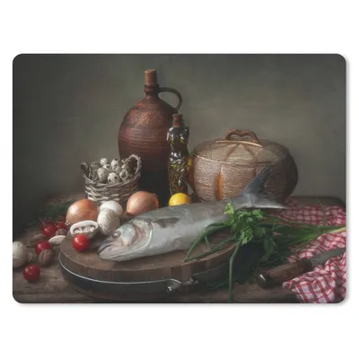 Produktbild von MuchoWow® Mauspad Mousepad Rustikal - Fisch - Stilleben - Gemüse - Kräuter 23x19 cm - Mousepads - Maus Mat - Pad - Mausunterlage - Schreibtischunterlage - Mauspad