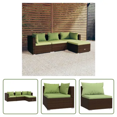 Produktbild von The Living Store 4-tlg. Garten-Lounge-Set mit Auflagen Poly Rattan Braun