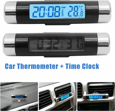 Zdjęcie produktu dla Zegar samochodowy z termometrem w kształcie beczki, wyświetlacz LCD, klips do otworu wentylacyjnego, cyfrowy zegar samochodowy z termometrem LED