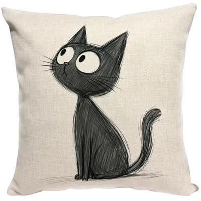 Produktbild von Kissenbezug Kopfkissenbezug Zierkissenbezug - Schwarze Katze - Leinen-Baumwolle - 50 x 50 cm - Ohne Kissenfüllung