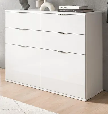 Produktbild von Kommode "SystemX" in weiß Hochglanz Flur Diele Mehrzweckschrank 110 x 85 cm