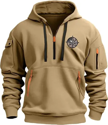 Image de ASKSA Hommes Hoodie Basic Jogging Sport Hoodie Cordon de serrage Avec poches Slim Fit Zip Gym Pullover,B Khaki,4XL