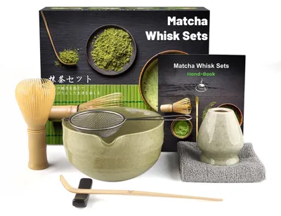 7-teiliges Matcha-Set mit Keramikschale, Bambusbesen & Sieb